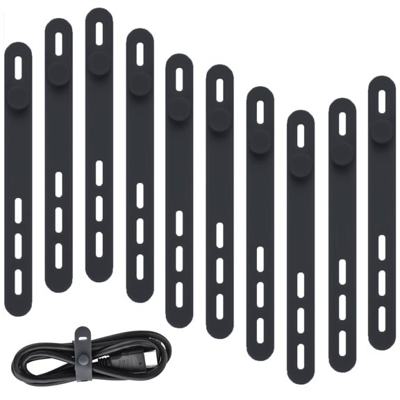 10PCS Silicone Cable Ties, Adjustable Reusable Cord Organizer for Wire Management, Home, Office & Travel Use