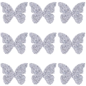 10PCS Silver Bling Rhinestone Butterfly Applique Embroidered Iron on Patches Sticker Butterflies Embroidery Transfer Repair Badges Bulk
