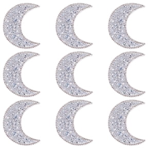 10PCS Silver Rhinestone Moon Applique Sew on Embroidered Iron on Patches Sticker Celestial Embroidery Transfer Repair Badges Bulk