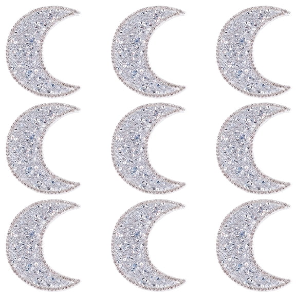 10PCS Silver Rhinestone Moon Applique Sew on Embroidered Iron on Patches Sticker Celestial Embroidery Transfer Repair Badges Bulk
