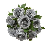 10PCS Silver Roses Artificial Flowers, Fake Roses Artificial Flowers, Realistic Roses Bouquet Long Stem for Home Wedding Decoration Party