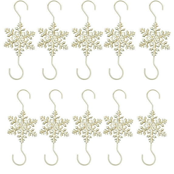 10PCS Silver Snowflake S-shaped Hooks - Metal Christmas Tree Hangers with Crystal Beaded Swirls for Small Ornaments