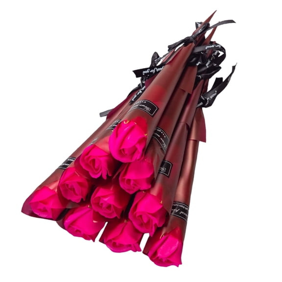 10PCS Single Rose Bouquets with Wrapping Bag, Artificial Plastic Roses Decoration for Party Wedding Anniversary Valentine’s Day Mother’s Day