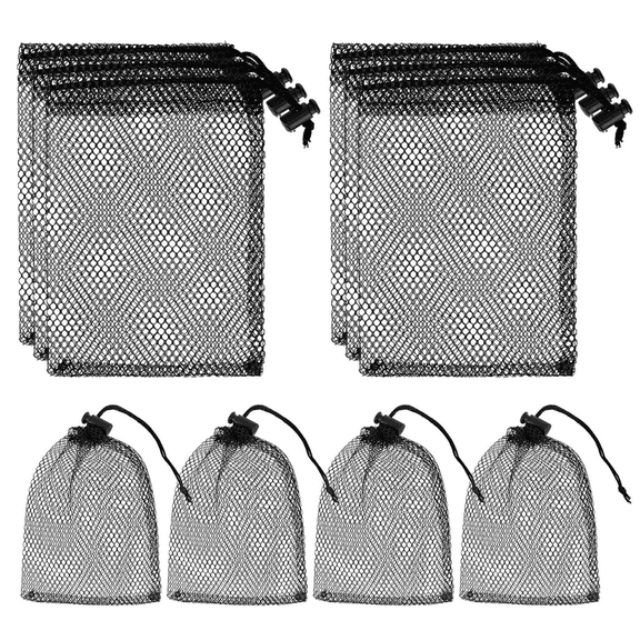 10PCS Small Mesh Bags Drawstring Black Mesh Drawstring Bag Mini Nylon Net Bag with Drawstrings Small Travel Stuff Bags 6 x 8 inch