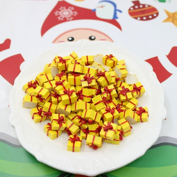 10PCS Small and Cute Decoration Accessories Simulation Resin Jewelry Miniature 1/12 Scale Christmas Gift Box YELLOW