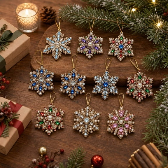 10PCS Snowflake Ornaments Christmas Diamond Art Kits for Adults Christmas Ornaments Set DIY Pearl Diamond Art Kits Hanging Diamond Art Christmas Ornaments Christmas Decor Craft