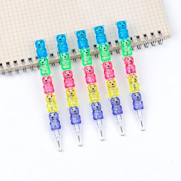 10PCS Stackable Pencils Plastic Bears Pencils Set, 5 in 1 Stacking Colored Pencils for Easter Basket Stuffer Birthday Party Supplies