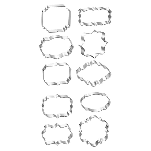 10PCS Stainless Steel Plaque Frame Cookie Cutters - Variety Shapes Fondant Cutters for Baking, Wedding, Birthday, Christmas, Metal Biscuit Molds for DIY Decorations