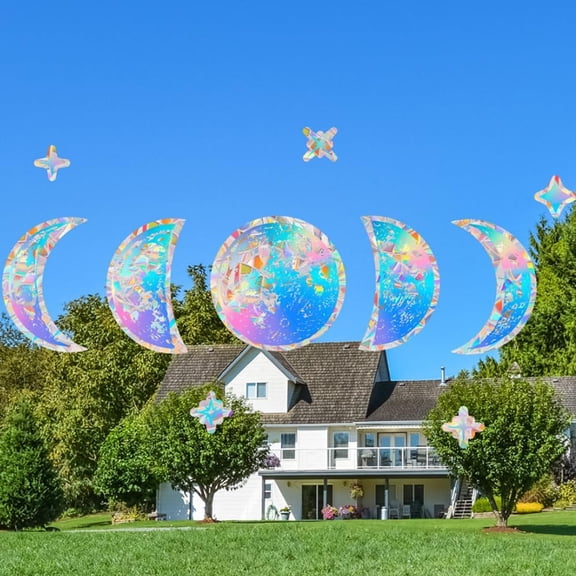 10PCS Star Moon Phase Window Clings Plastic Reusable Anti-Collision Non Adhesive Rainbow Window Decal Suncatcher Static Glass Stickers Decorations Prismatic for Bird Strike Deterrent