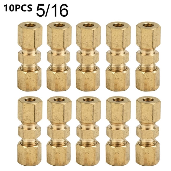 10PCS Straight Brass Brake Line Compression Fitting Unions For OD Tubing 1/4,5/16,3/8 Be Used In Hydraulic Lines, Fuel Lines