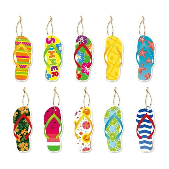10PCS Summer Beach Party Ornaments, Flip Flop Hangtag Decor, Pool Party Hanging Cards Multicolor Paper, For Summer Event Tree Wall Rail Decor