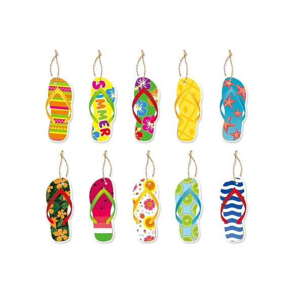 10PCS Summer Party Pool Slippers Ornaments - Hangtag Decorations for Beach, Pool, Birthday, Wedding, Party Favors, Table Decor, Fun Gift Set