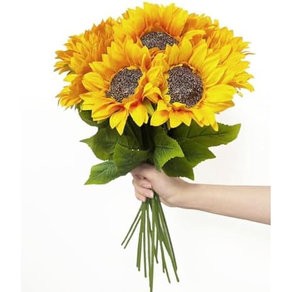 10PCS Sunflowers Artificial Flowers, Fake Silk Sunflower with Long Stem, Artificial Sunflowers for Fall Home Decor, Baby Shower, Wedding Decor and Cemetery Flowers Decor