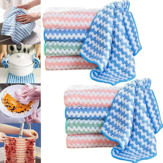 10PCS Super Absorbent Microfiber Cleaning Cloth Reusable Kitchen Dish Towels, Non-Stick Oil Fast Drying Rags,Thickened Coral Velvet Cleaning Fiber Cloths for Dishes,Countertops Surfaces