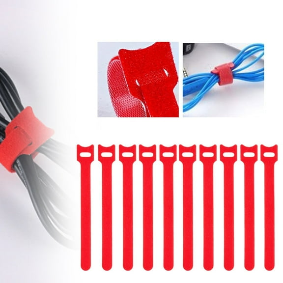 10PCS T Type Hook Loop Cable Ties Reusable Adhesive Fastener Tape For PC TV Electronics Data Centers Home Cord Management,Cable Organizer,Cord Fastener,Red