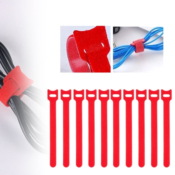 10PCS T Type Hook Loop Cable Ties Reusable Adhesive Fastener Tape For PC TV Electronics Data Centers Home Cord Management,Cable Organizer,Cord Fastener,Red