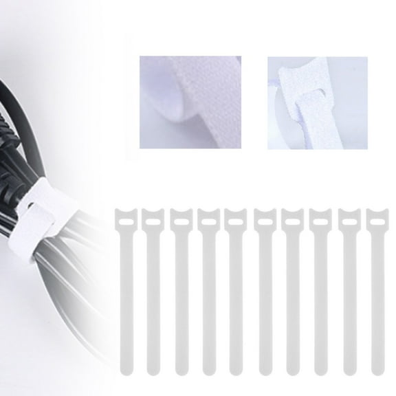 10PCS T Type Hook Loop Cable Ties Reusable Adhesive Fastener Tape For PC TV Electronics Data Centers Home Cord Management,Cable Organizer,Cord Fastener,White