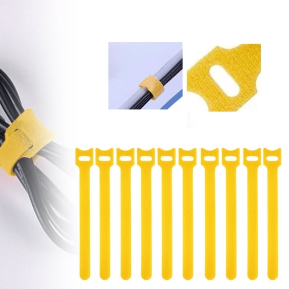 10PCS T Type Hook Loop Cable Ties Reusable Adhesive Fastener Tape For PC TV Electronics Data Centers Home Cord Management,Cable Organizer,Cord Fastener,Yellow