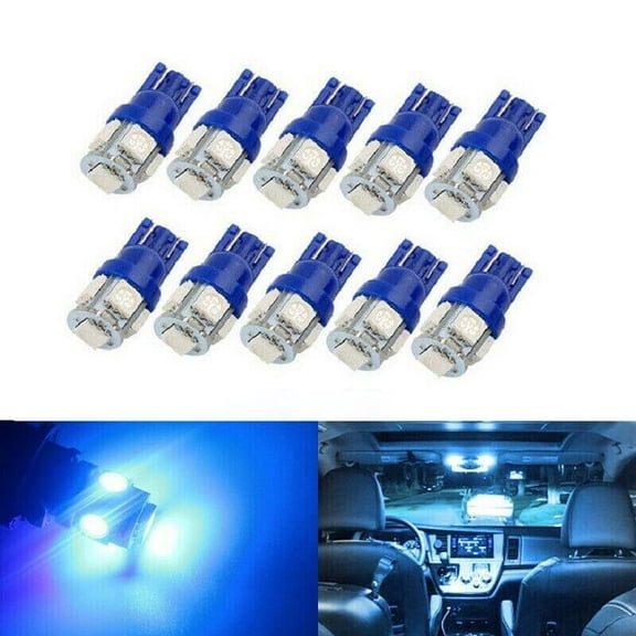 10PCS T10 Blue LED Bulbs for Car Interior, License Plate, and Signal Lights