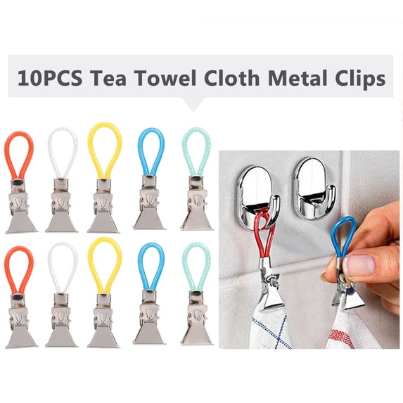 10PCS Tea Towel Clips Cloth Hanging Metal Clips Hand Towel for Kitchen Bathroom Afternoon Tea Oven Mitt Kids