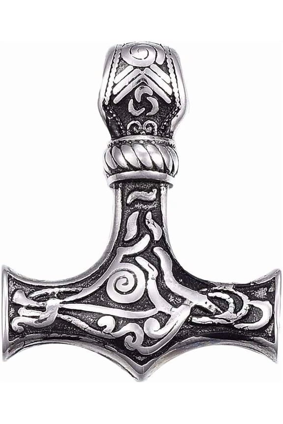 10PCS Thor's Hammer Shape Charm Stainless Steel Pendants Silver European Charm Large Hole Metal Charm for Bracelet Jewelry Making 37x30x9mm Hole 5mm Silver