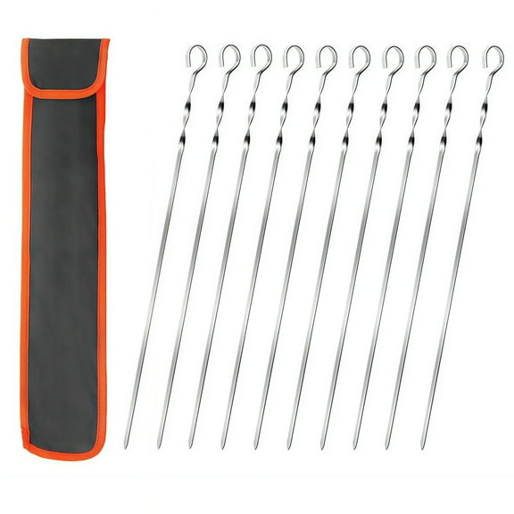 10PCS Threaded Grill Skewers with Hooks for Outdoor Barbecues and Picnics