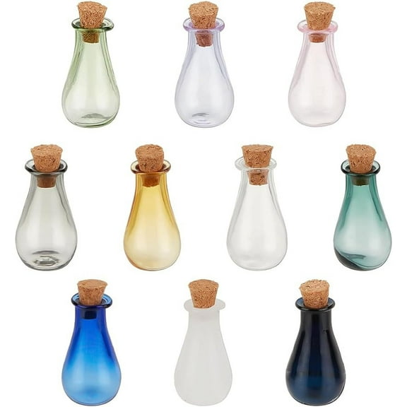 10PCS Tiny Spell Jars Glass Mini Potion Bottles Empty Wishing Bottle Vials with Cork Stopper Mini Glass Bottles for Pendant Decorations DIY Crafts Party Favor