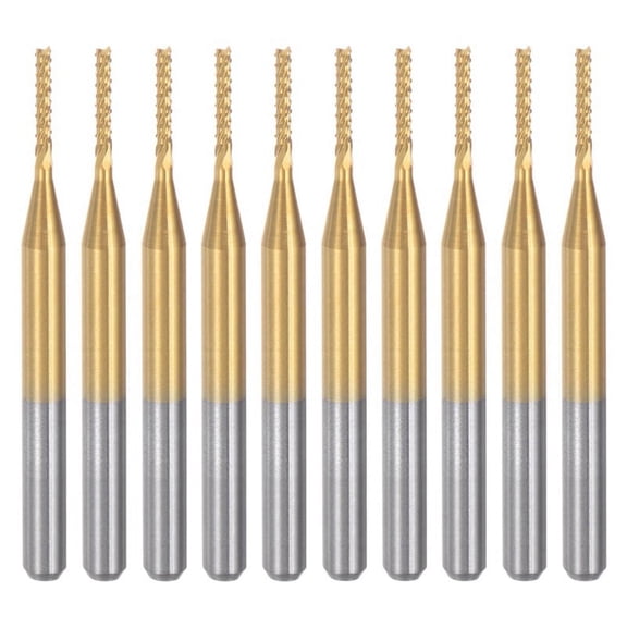 10PCS Titanium Coat Carbide End Mill Engraving Milling Cutter CNC Router Bits for PCB Machine, 1/8 Inch Shank 1.2Mm,10* Router Bits,As Shown