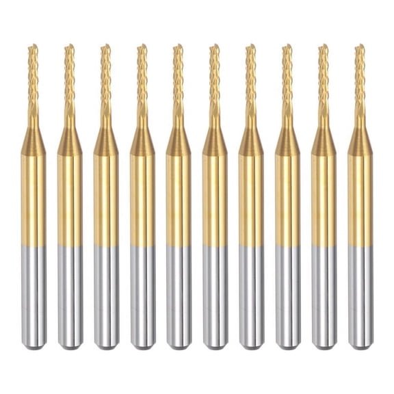 10PCS Titanium Coat Carbide End Mill Engraving Milling Cutter CNC Router Bits for PCB Machine, 1/8 Inch Shank 1.3Mm