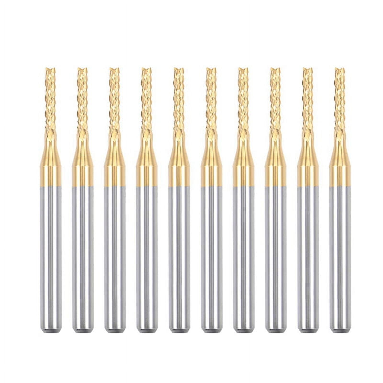 10PCS Titanium Coat Carbide End Mill Engraving Milling Cutter CNC Router Bits for PCB Machine, 1/8 Inch Shank 1.6Mm