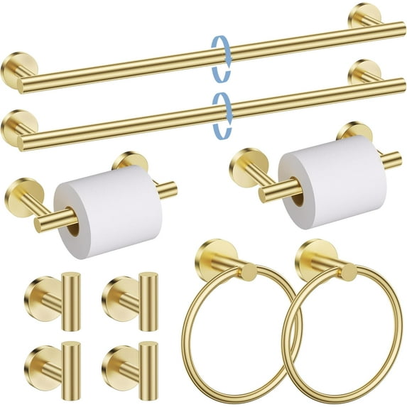 10PCS Towel Bar Set for Bathroom Wall, 23.6" Brushed Gold Bathroom Hardware Set Upgraded Bathroom Towel Holder, Stainless Steel Towel Rack Bathroom Accessories