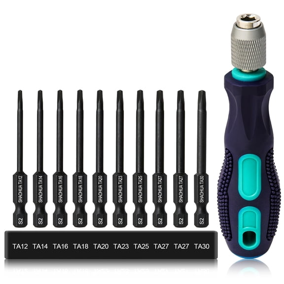 10PCS Triangle Screwdriver Set, S2 Steel Quick Change Bit Driver, Triangle Drill Bit Set Sizes TA12/14/16/18/20/23/25/27/30, 1/4 Inch Hex Head 2.55"(65mm) Triangle Head Screwdriver