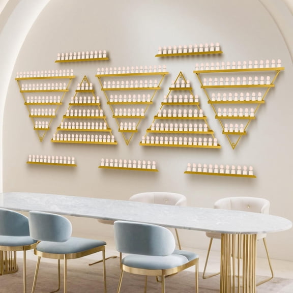 10PCS Triangular Wall-Mounted Nail Polish Display Racks, 5-Tier Gold Metal Storage Shelves for Cosmetics, Ideal for Nail Salon, Makeup Studio & Luxury Home Decor