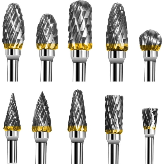 10PCS 1/4 In Double Cut Tungsten Carbide Rotary Burr Set Die Grinder Grinding Head