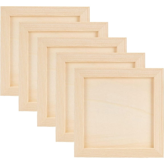 10PCS Unfinished Wood Canvas 5.8x5.8 Inch Square Craft Frames Set Natural Wood DIY Photo Frame Wood Canvas Panel Boards DIY