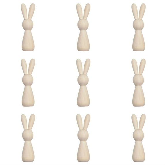 10PCS Unfinished Wooden Bunny Peg Dolls - DIY Easter Rabbit Figurines, Blank Wooden Animal Dolls for Painting, Craft, Cake Toppers, and Spring Decor