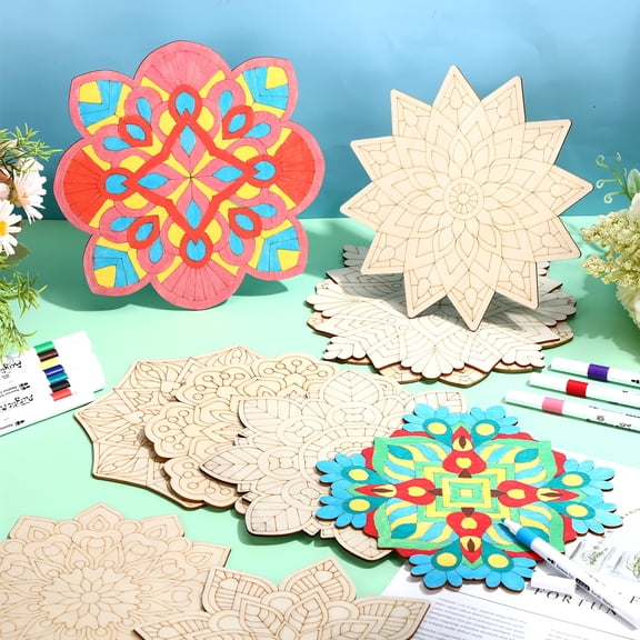 10PCS Unfinished Wooden Mandala Cutouts, 7.87" Large Mandala Wood Shapes for Painting & DIY Crafts, Natural Wood Mandala Art Blanks for Home Dcor, Craft Projects & Gift Making