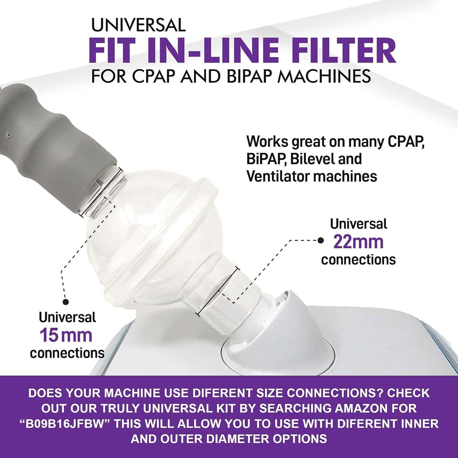 10PCS Universal Fit in-Line Filter Compatible with Resmed and Any Machine Filter Size 22mm and 25mm Cpap Tube