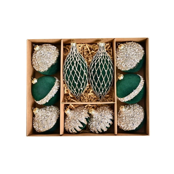 10PCS Velvet Flocked Christmas Ball Ornaments - 2.36" Shatterproof Xmas Tree Decor with Textured Design for Holiday, Wedding & Party Decorations
