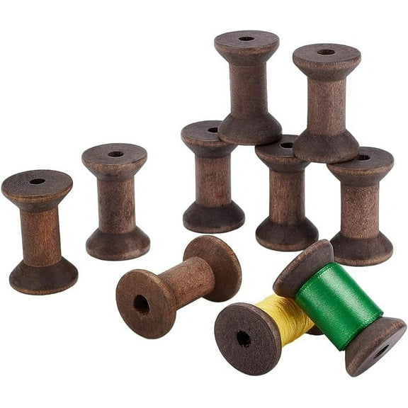 10PCS Vintage Wood Spool Wood Sewing Embroidery Thread Spool Textile Wire Weaving Ribbons for DIY handcrafting