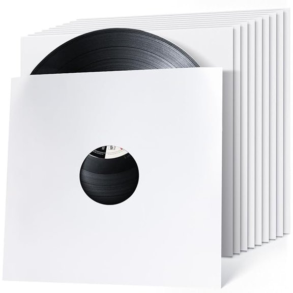 10PCS Vinyl Record Paper Sleeves Kraft Paper Covers Record LP Jackets Cardboard with Center Hole Dust Sleeves for Vinyl Recodes (12 INCH, White)