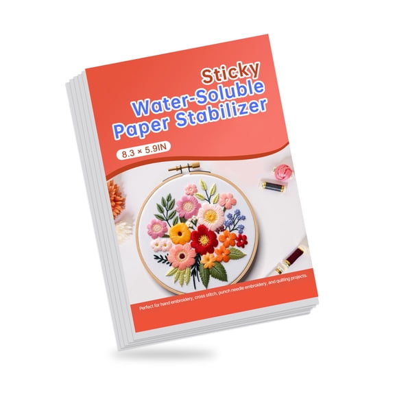 10PCS Water Soluble Embroidery Stabilizer Sheets, Printable Sticky Fabric Transfer Paper for Hand Embroidery, DIY Sewing, Clothing, Hats, Bags,Easy to Dissolve, No Residue