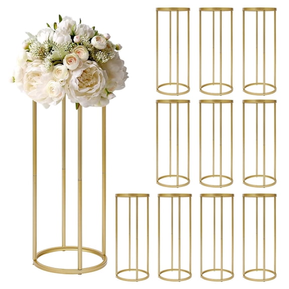 10PCS Wedding Flower Stands, 31.5 inch Table Centrepieces Metal Flower Column Stand Road Leads Flower Vases Display Rack for Birthday Party Wedding, Gold