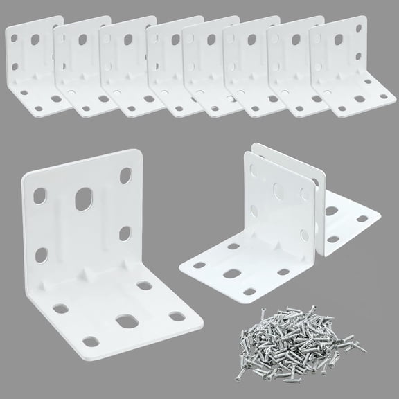 10PCS White L Brackets for Shelves, Heavy Duty Metal Shelf Corner Bracket, 90 Degree Joint Right Angle Bracket Small Wood Furniture Chair Drawer Cabinet (2X2 in)