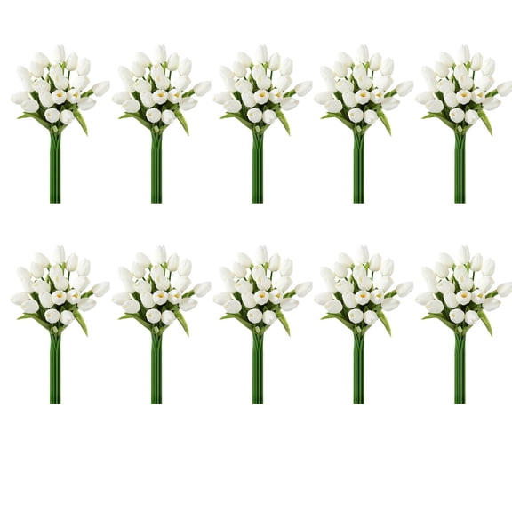 10PCS White Tulip Silk Flowers 34cm for Easter Wedding Home Decor