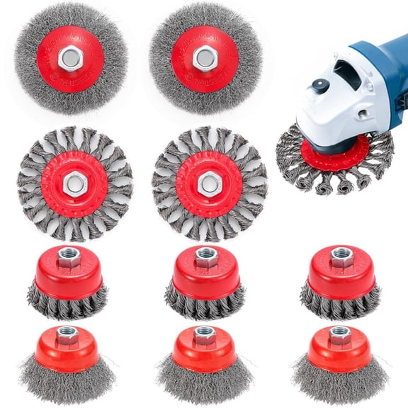 10PCS Wire Wheel for 4 1/2" Angle Grinder Set, Wheel Brushes with 5/8" Thread Arbor for Rust, , Paint Removal