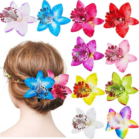10PCS Women Big Chiffon Orchid Flower Bohemian Flowers Hair Clip for Bridal Wedding Accessory Hair Pins Hair Barrette Accessories