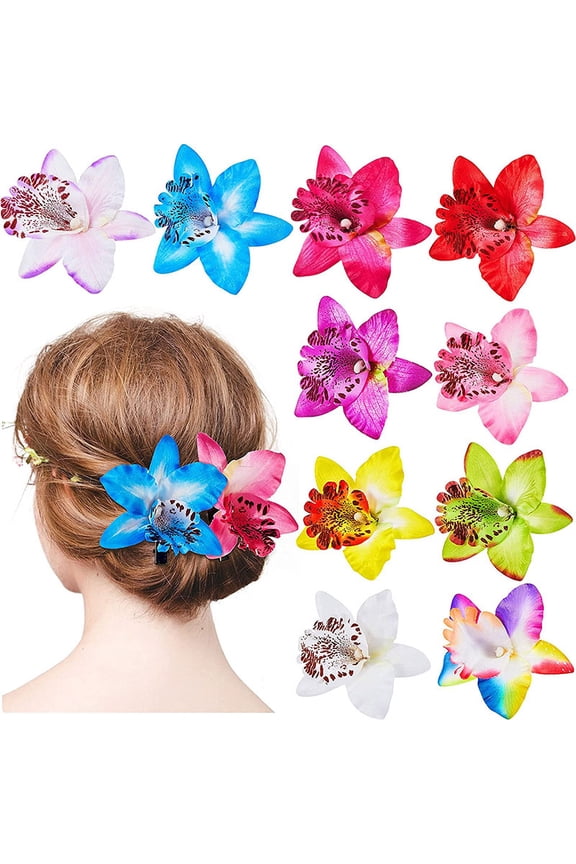 10PCS Women Big Chiffon Orchid Flower Bohemian Flowers Hair Clip for Bridal Wedding Accessory Hair Pins Hair Barrette Accessories