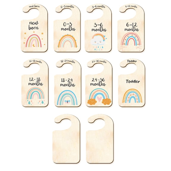 10PCS Wood Baby Wardrobe Dividers Rainbow Design from Newborn to 36 Month Hanger Seperaters Baby Closet Organizers Nursery