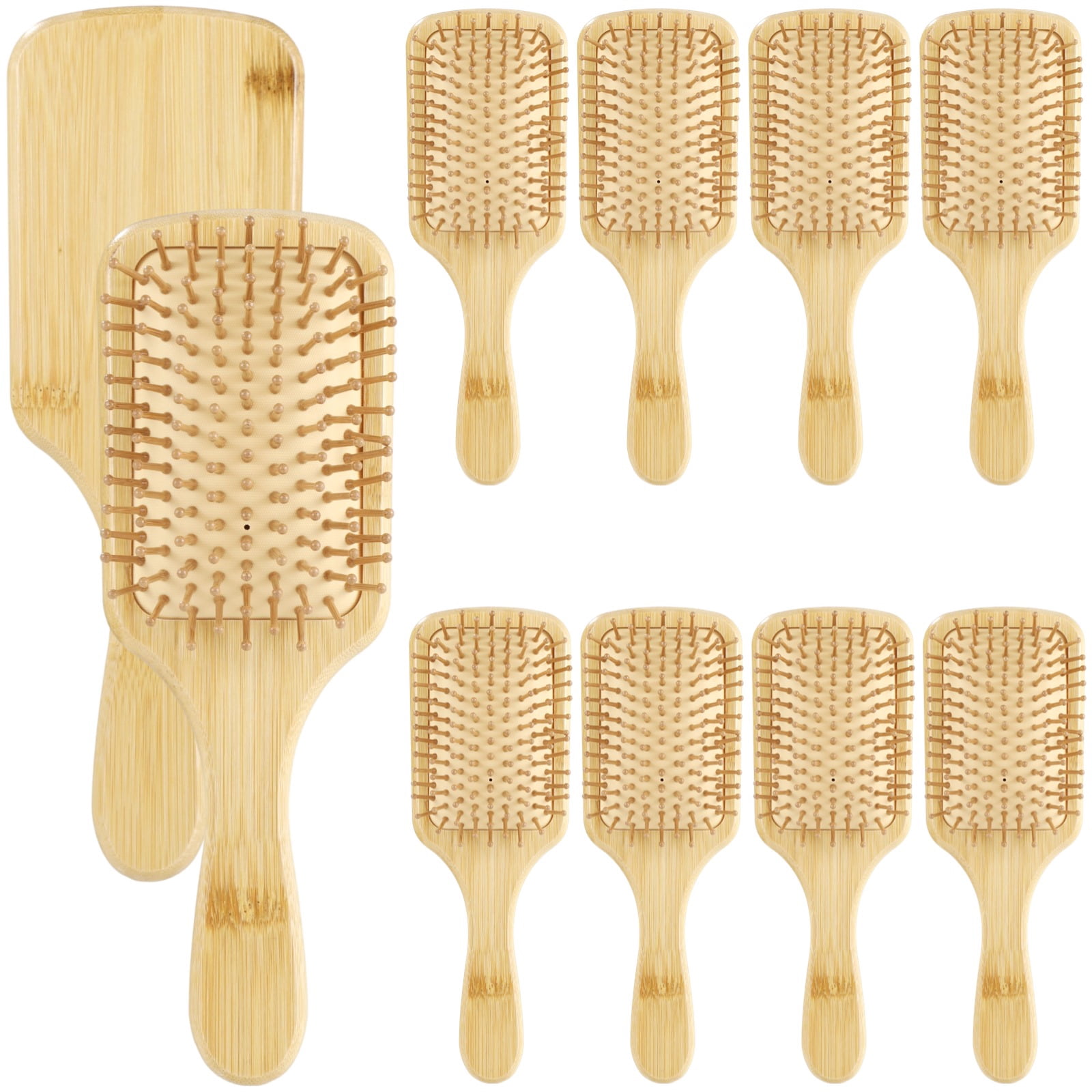 10PCS Wood Hair Brush Set, 9.84" x 3.15" Paddle Hair Brush with Round Ball Tips for Detangling, Anti-Static Hair Brush, Natural Wooden Hair Brush for Women